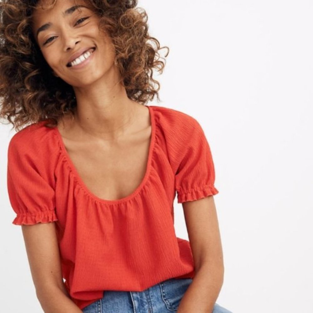 Madewell Texture & Thread Peasant Red Top XS